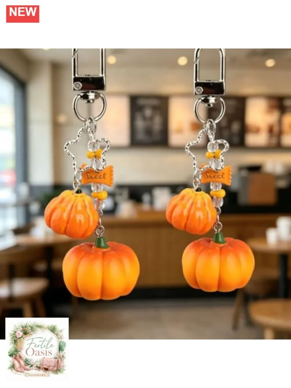 3D Pumpkin Resin Keychain Bag Charm Kawaii Fall Halloween Accessory Set of 2